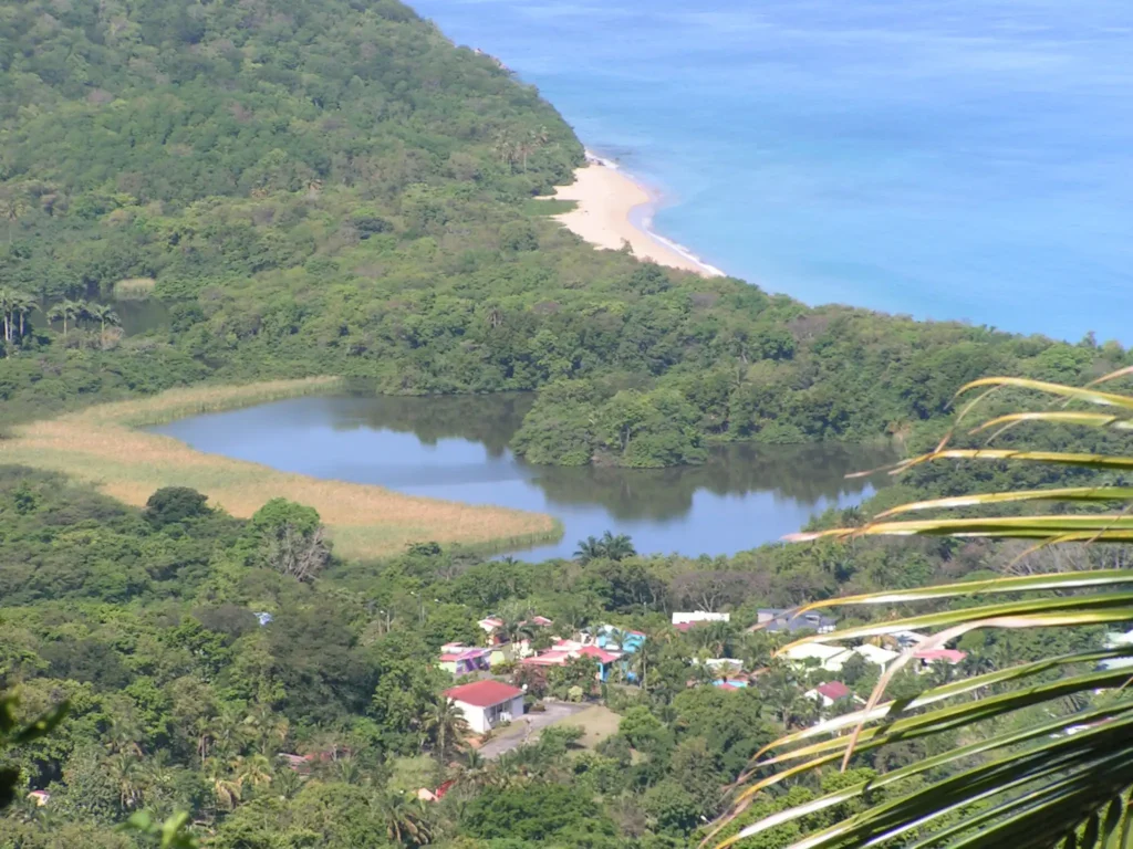 Grande Anse et son lagon vue depuis la caféière à Deshaies en Guadeloupe