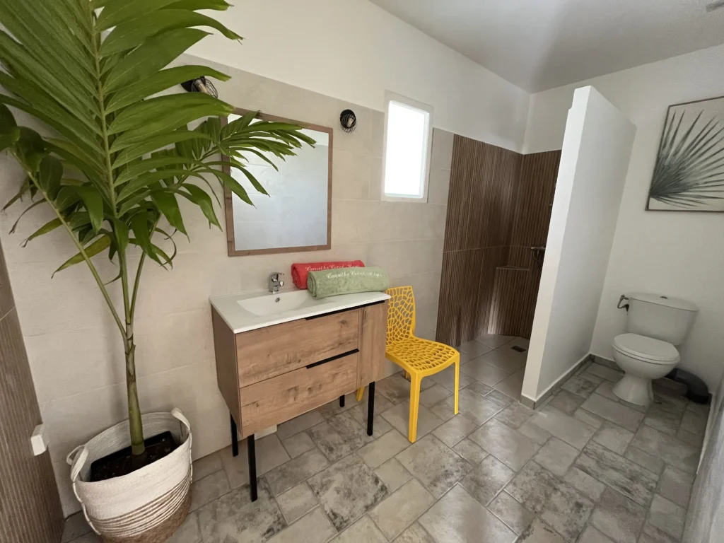 Salle d'eau et douche accessible du T2 Kiou Caraïbe Créol'Keys à Port-Louis Guadeloupe