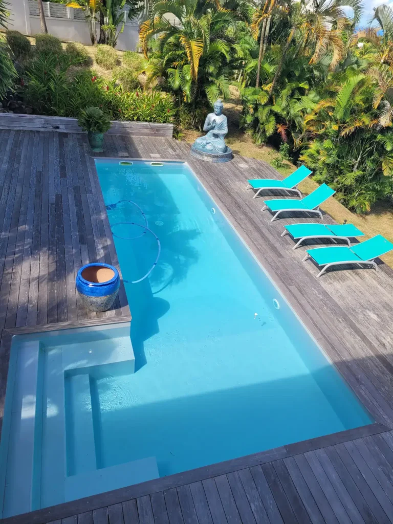 Vue aérienne de la piscine et du solarium Habitation Tara Capesterre Belle-Eau Guadeloupe