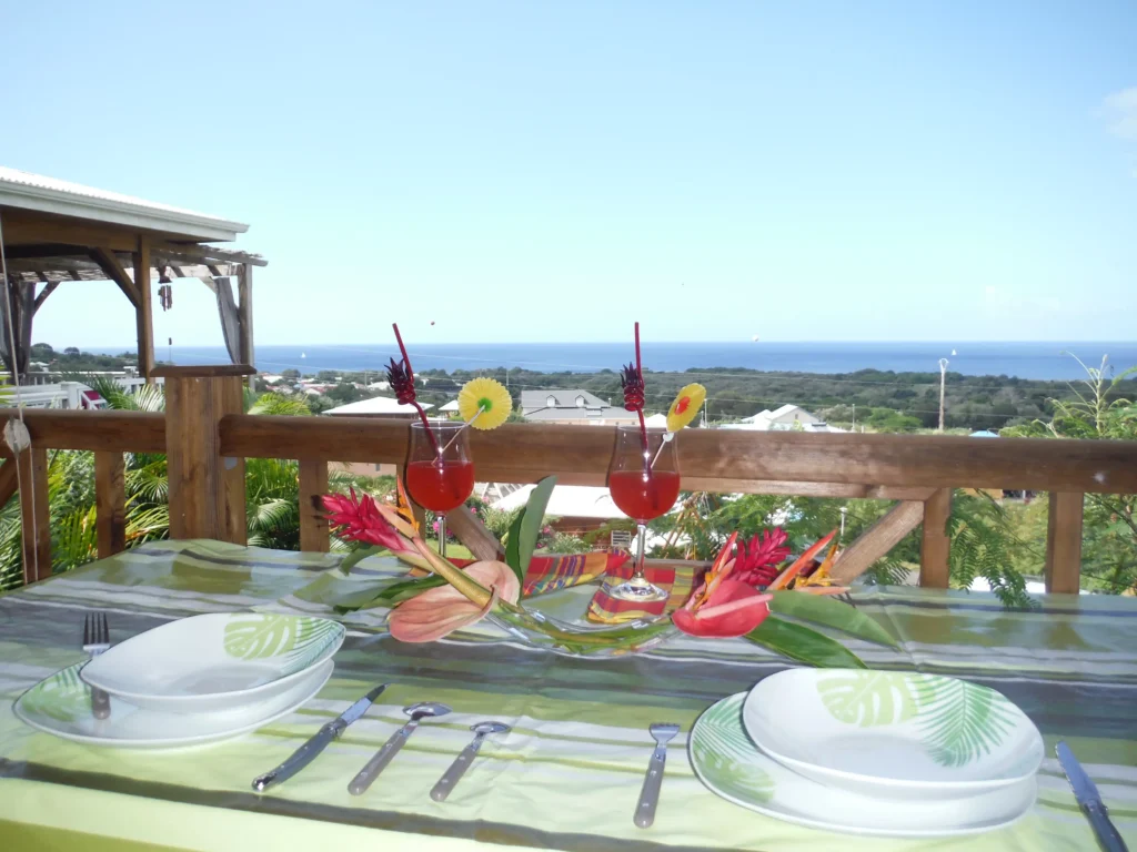 Vue sur la mer depuis la terrasse Bungalow Jasmin Authentic Caraibe à Vieux Habitants Guadeloupe